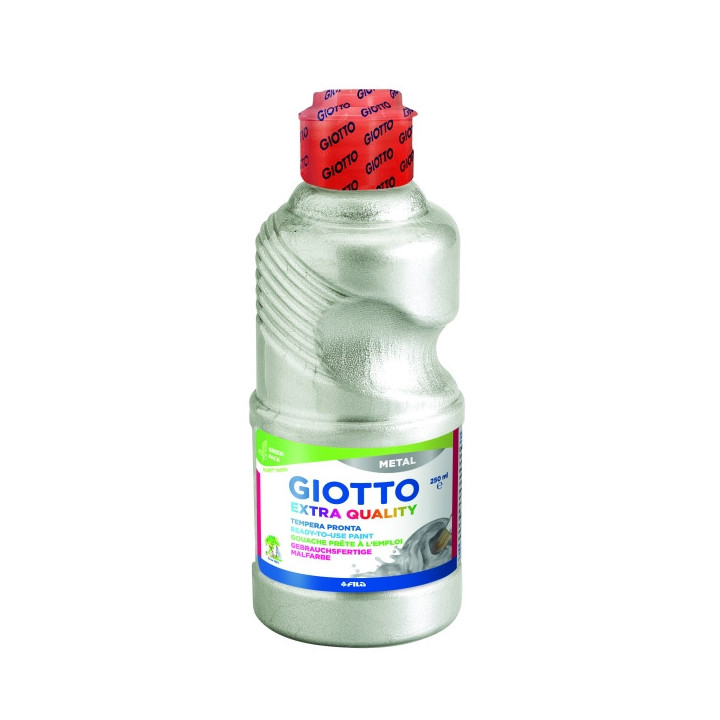Giotto Extra Quality Metal Tempera - 250ml - Lispa para el Uso - Botella Bio Pet - Color Plata