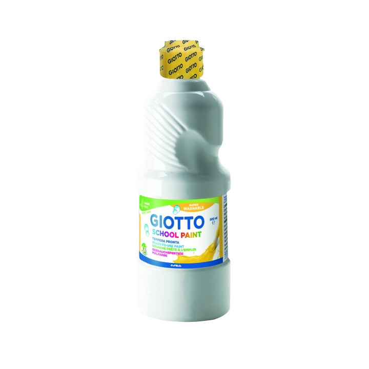 Giotto School Paint Tempera - 500ml - Lista para el Uso - Super Lavable - Botella Bio Pet - Color Blanco