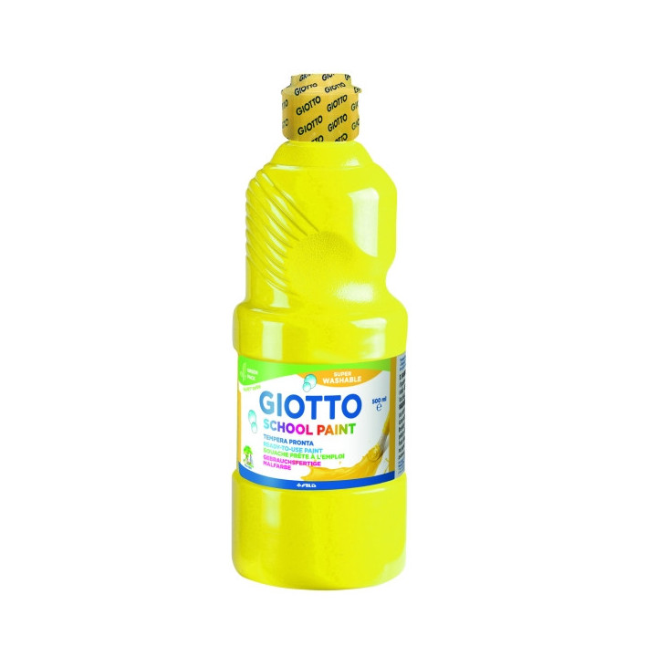 Giotto School Paint Tempera - 500ml - Lista para el Uso - Super Lavable - Botella Bio Pet - Color Amarillo Primario