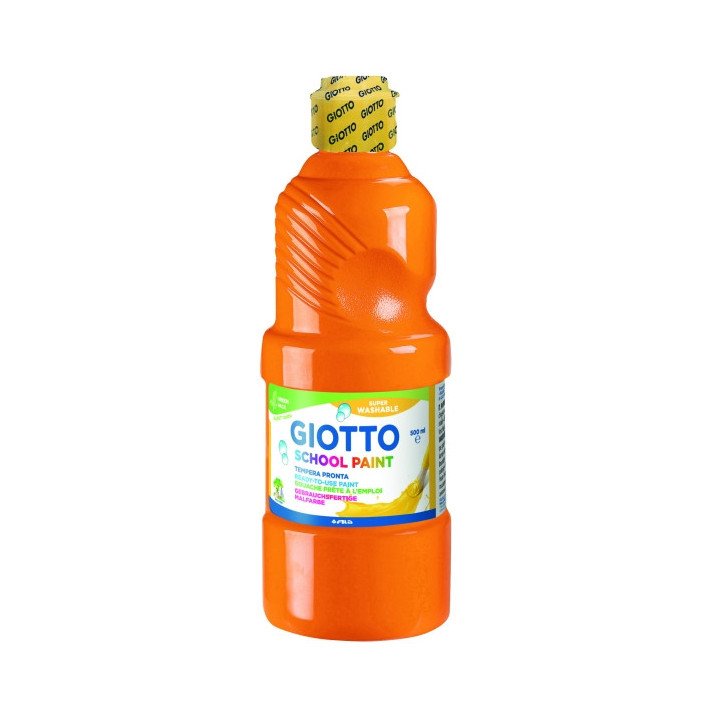 Giotto School Paint Tempera - 500ml - Lista para el Uso - Super Lavable - Botella Bio Pet - Color Naranja