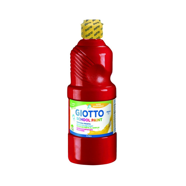 Giotto School Paint Tempera - 500ml - Lista para el Uso - Super Lavable - Botella Bio Pet - Color Rojo Bermellon