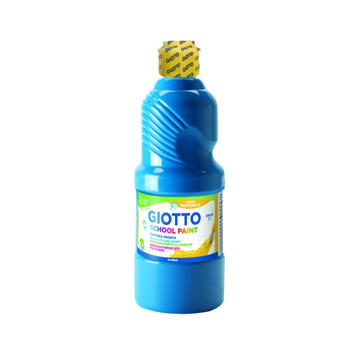 Giotto School Paint Tempera - 500ml - Lista para el Uso - Super Lavable - Botella Bio Pet - Color Cyan