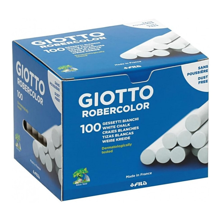 Giotto Robercolor Pack de 100 Tizas Redondas - Testadas Dermatologicamente - Compactas y Duraderas - Color Blanco