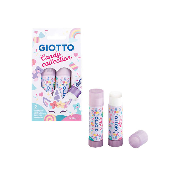 Giotto Candy Collection Pack de 2 Barras de Pegamento Mediano 20gr - Secado Rapido - Apto para Uso Escolar