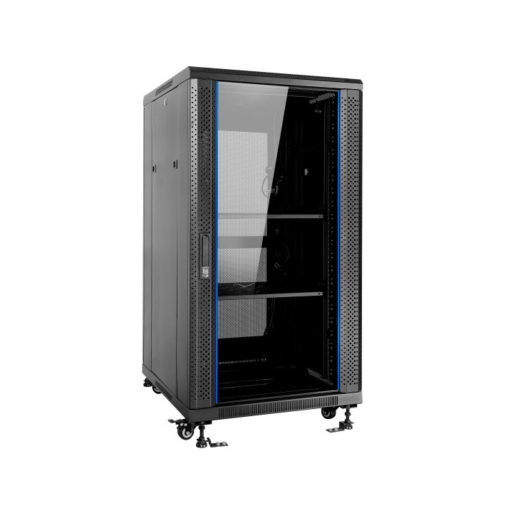 Aiten Data AI6822 Armario de Suelo 22U - Ancho 600 - Fondo 800 - Con Accesorios - Ruedas con Freno - Color Negro