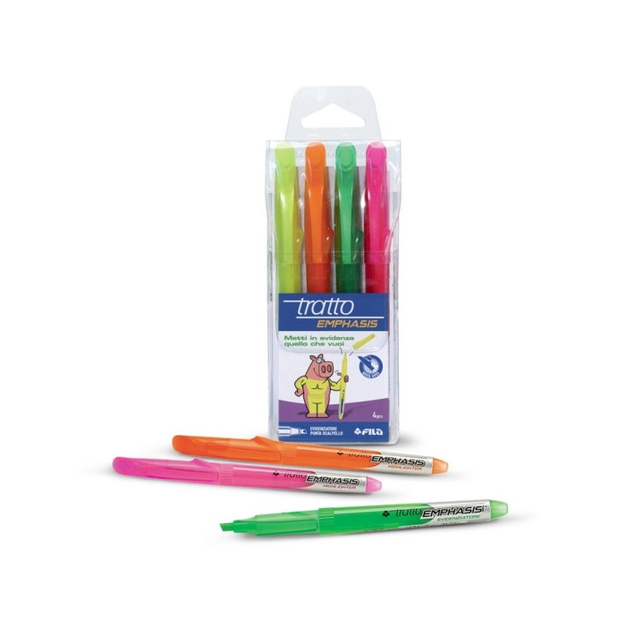 Tratto Emphasis Pack de 4 Rotuladores Fluorescentes - Tinta con Base de Agua - Colores Surtidos