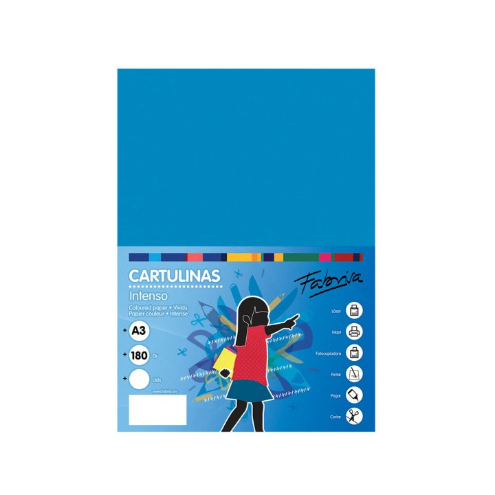 Fabrisa Pack de 25 Cartulinas 180 g/m² - Tamaño A3 - Color Azul Medio