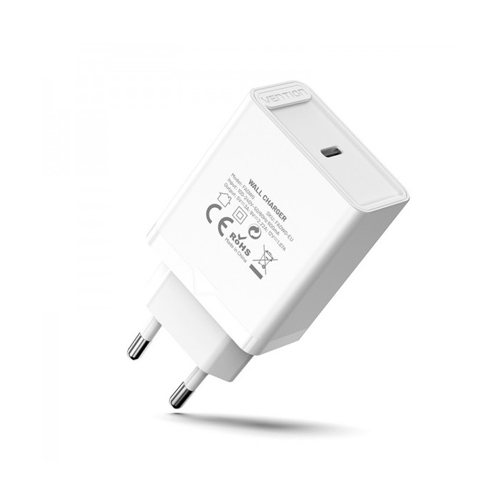 Vention Cargador de Pared USB-C 3A PD20W - Carga Rapida - Color Blanco