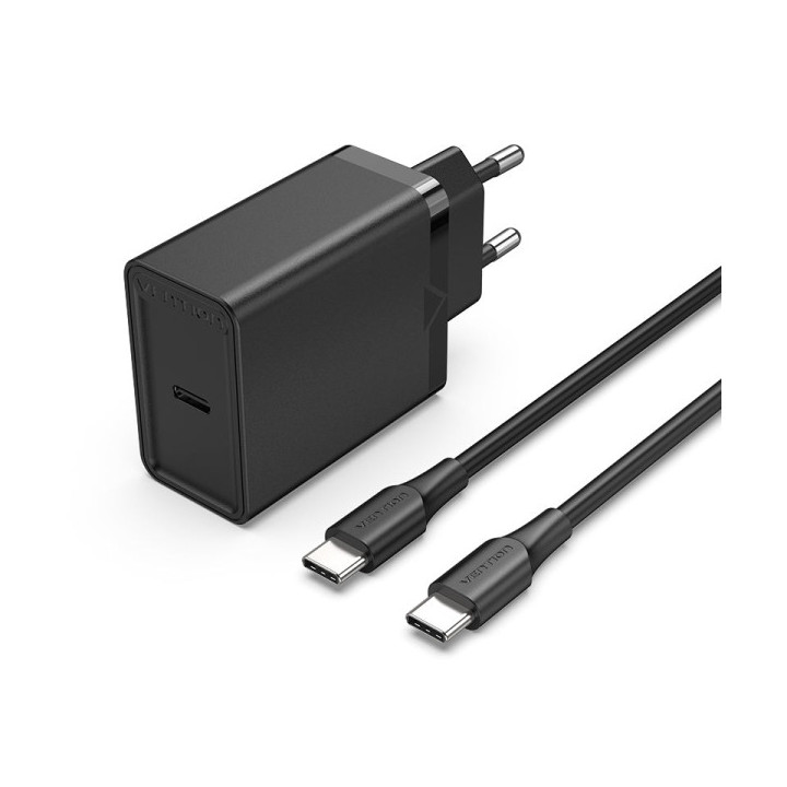 Vention Cargador de Pared USB-C 25W - Cable USB-C 1m - PD3.0 - Color Negro