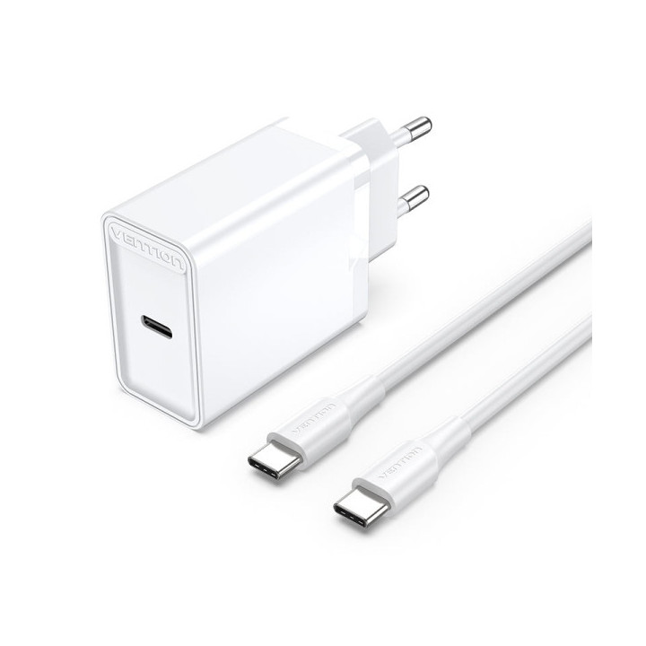 Vention Cargador de Pared USB-C 25W - Cable USB-C 1m - PD3.0 - Color Blanco