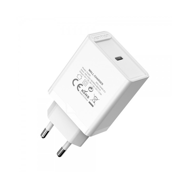 Vention Cargador de Pared USB-C 3A PD30W - Carga Rapida - Color Blanco