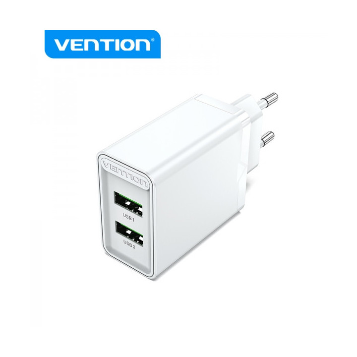 Vention Cargador de Pared 2xUSB-A 3A 18W - Carga rapida - Color Blanco