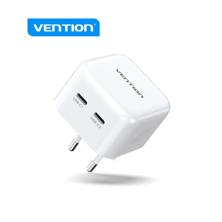 Vention Cargador USB-C+USB-C GaN - Carga rapida - Protecciones Integradas - Compatible con Multiples Dispositivos - Potencia 35