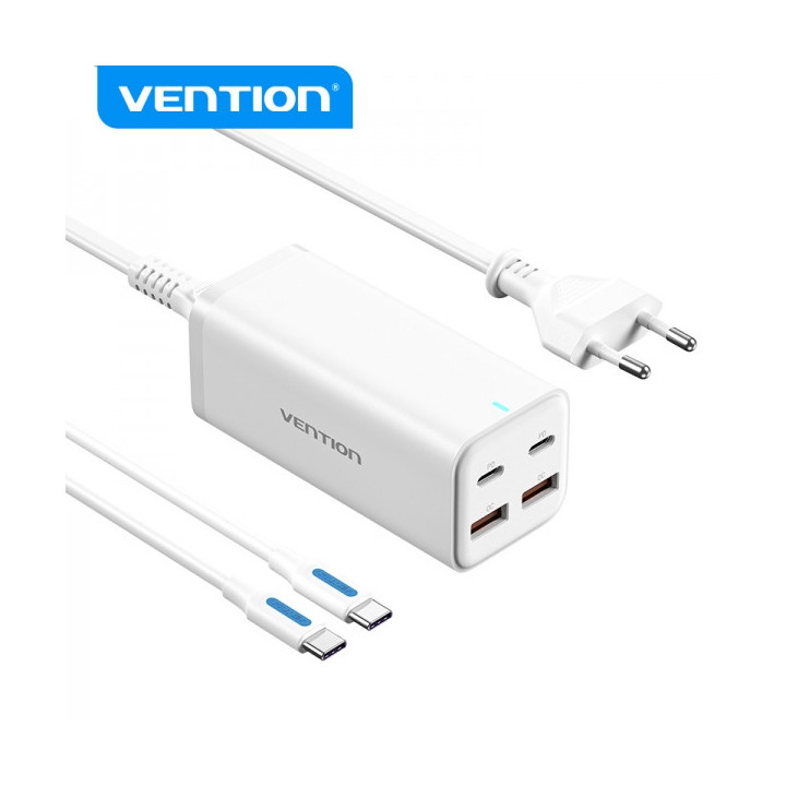 Vention Cargador GaN de Sobremesa 4 Puertos FBSBG-EU PD100W con Kit de Cable - EU - Color Blanco