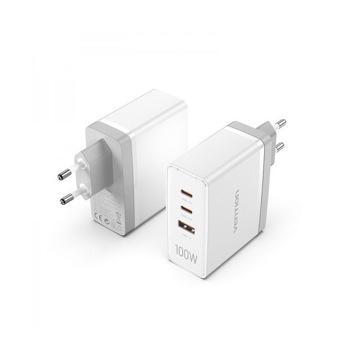 Vention Cargador de Pared GaN 2xUSB-C a 1xUSB 100W - Color Negro