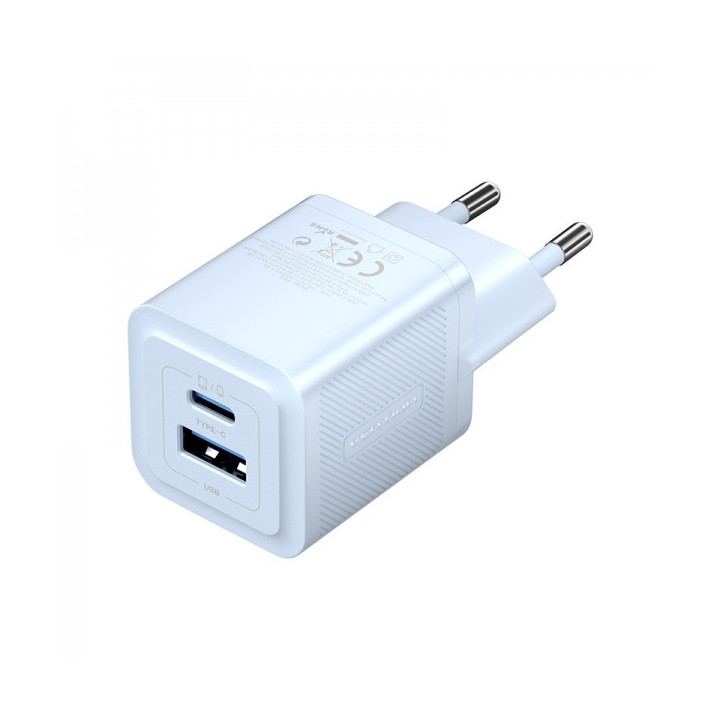 Vention Cargador de Pared GaN 2 Puertos USB (C+A) - 30W/30W - Carga rapida EU - Color Azul