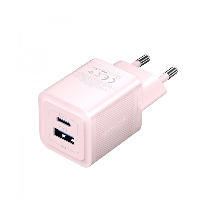 Vention Cargador de Pared GaN 2 Puertos USB (C+A) (30W/30W) - Carga rapida EU - Color Rosa