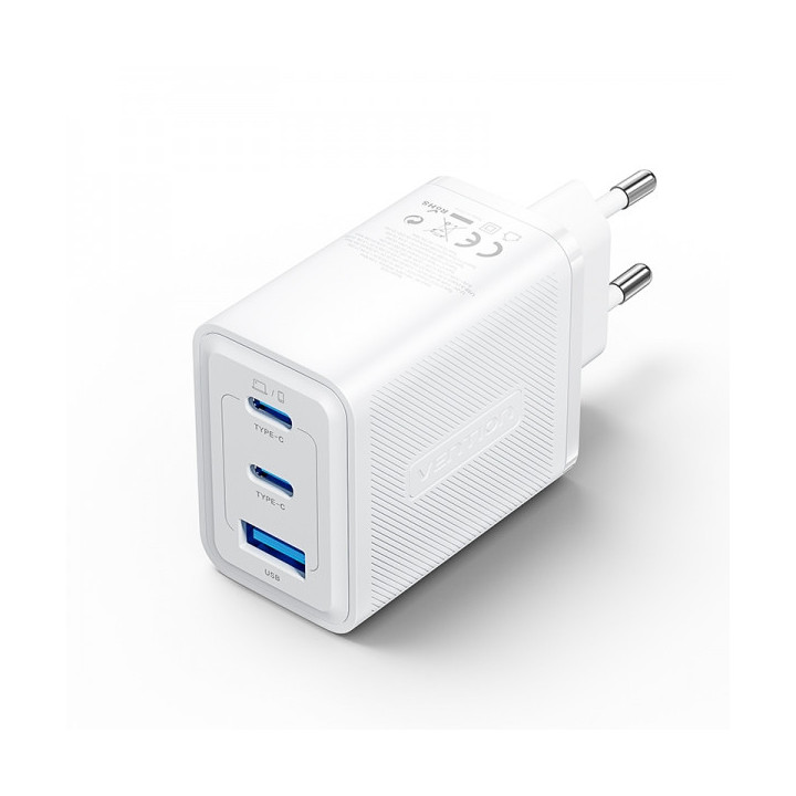 Vention Cargador de Pared GaN 3 Puertos USB (C + C + A) (65W/65W/30W) - EU - Color Negro