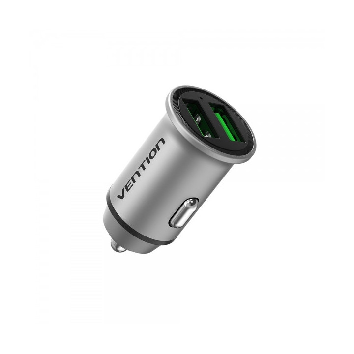 Vention Cargador de Coche 18W 2xUSB (A) QC3.0 3.4A - Diseño Mini - Aluminio Gris