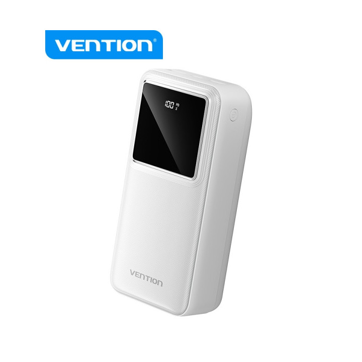 Vention Powerbank 30000mAh - Carga Rapida 22.5W - USB-C/USB-A/Micro-USB - Pantalla LED - Ligero y Seguro - Color Blanco