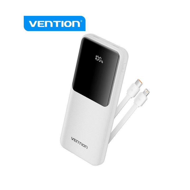 Vention Power Bank 10.000mAh - Multiples interfaces USB - Carga rapida - Salida total 3A - Color Blanco