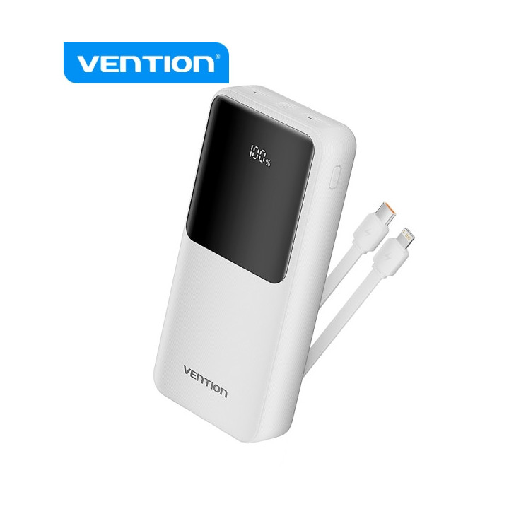 Vention Power Bank 20.000mAh - Multiples interfaces USB - Carga rapida - Cable USB-C incluido - Color Blanco