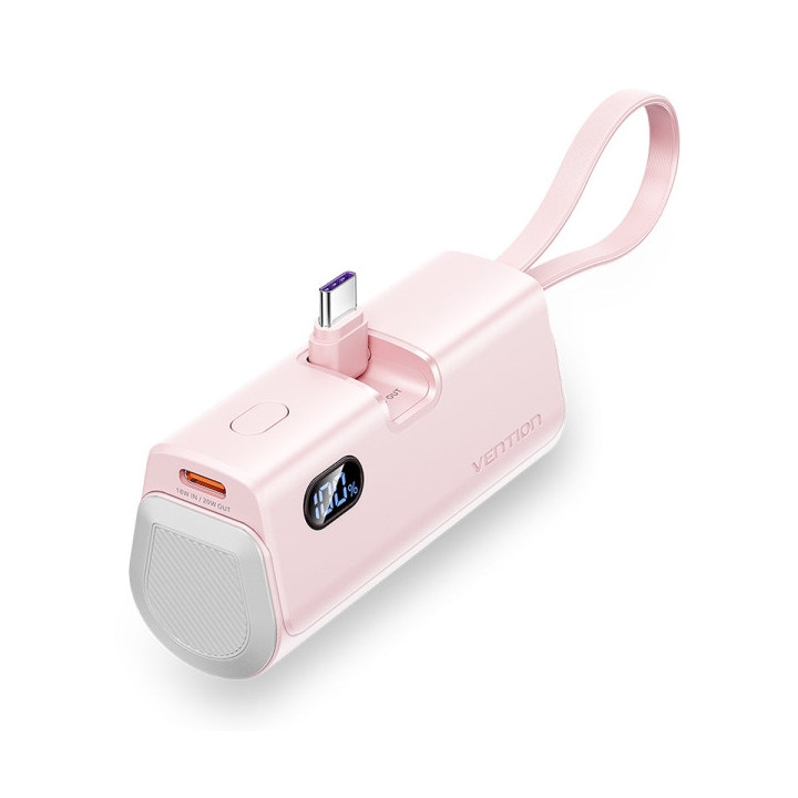 Vention PowerBank 4800mAh - USB-C - Carga Rapida 22.5W - Conector Plegable - Color Rosa