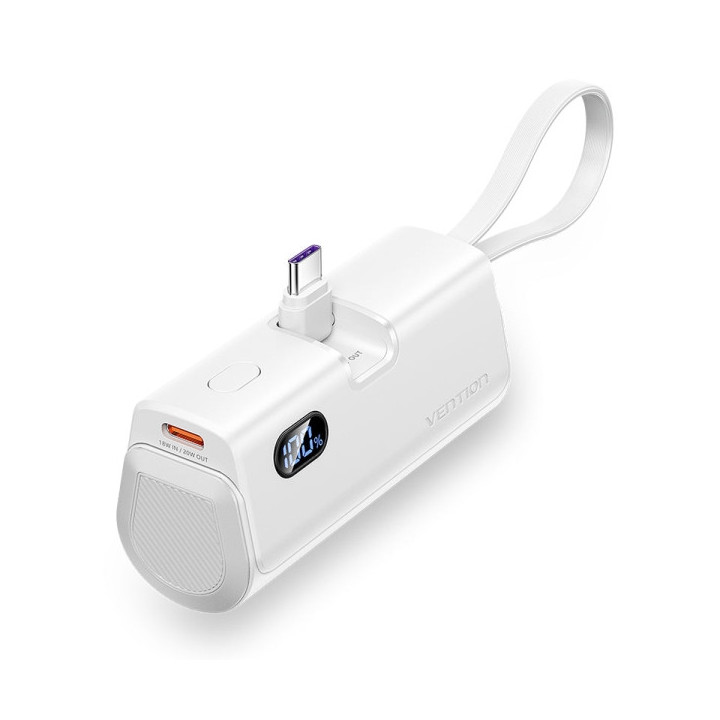 Vention PowerBank 4800mAh - USB-C - Carga Rapida 22.5W - Conector Plegable - Color Blanco