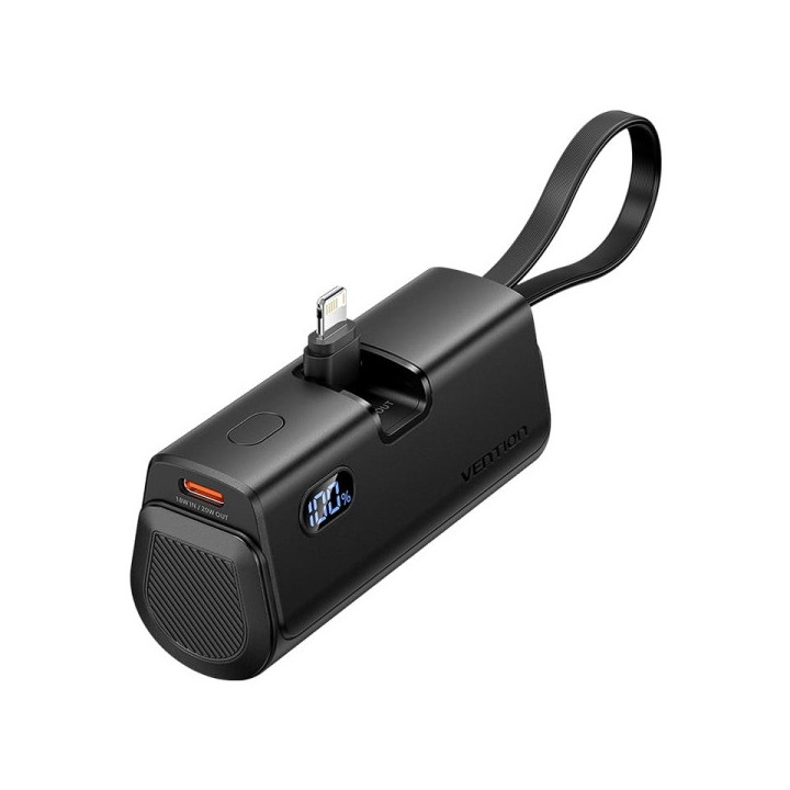Vention PowerBank 4800mAh - Lightning - Carga Rapida 22.5W - Conector Plegable - Color Negro