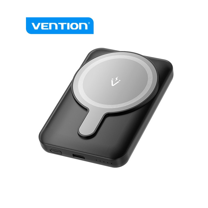 Vention PowerBank 5000mAh Magnetico Inalambrico - USB-C Dual - Carga Rapida 20W - Display Luminoso - Color Negro