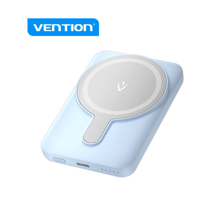 Vention PowerBank 5000mAh Magnetico Inalambrico - USB-C Dual - Carga Rapida 20W - Display Luminoso - Color Azul