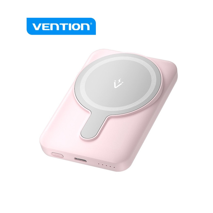 Vention PowerBank 5000mAh Magnetico Inalambrico - Carga Rapida 20W - USB-C Dual - Display Luminoso - Color Rosa