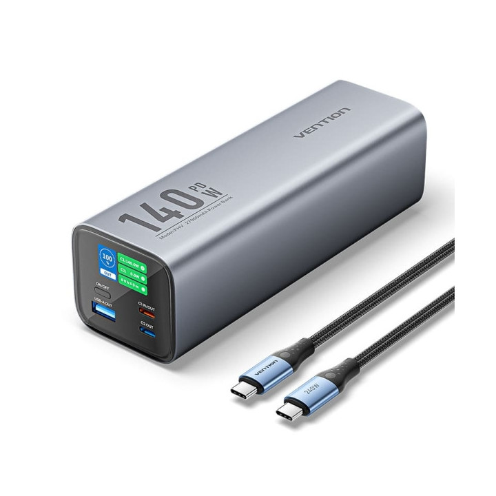 Vention Bateria Powerbank 27000mAh 140W USB (USB-C+C+A+A) - Pantalla LED - Color Gris