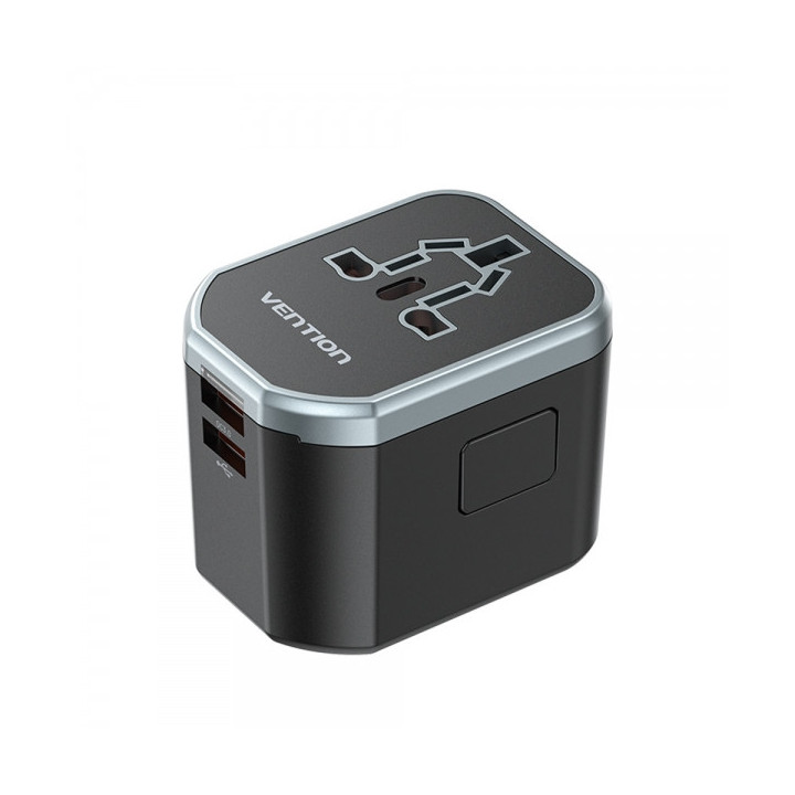 Vention Cargador de Viaje Universal - 1xUSB-C a 2xUSB - 20W - Color Negro