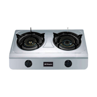 Orbegozo FO 2700 Hornillo a Gas Inox - Compacto y Versatil - 2 Quemadores de Triple Corona - Encendido Piezoelectrico - para Ga