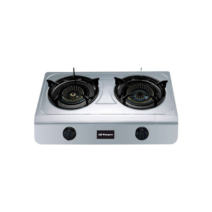 Orbegozo FO 2700 Hornillo a Gas Inox - Compacto y Versatil - 2 Quemadores de Triple Corona - Encendido Piezoelectrico - para Ga