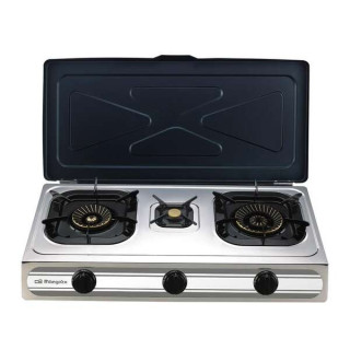 Orbegozo FO 3500 - Hornillo a Gas Compacto y Eficiente - Encendido Piezoelectrico - 3 Quemadores - Cuerpo Inox - Ideal para Ext