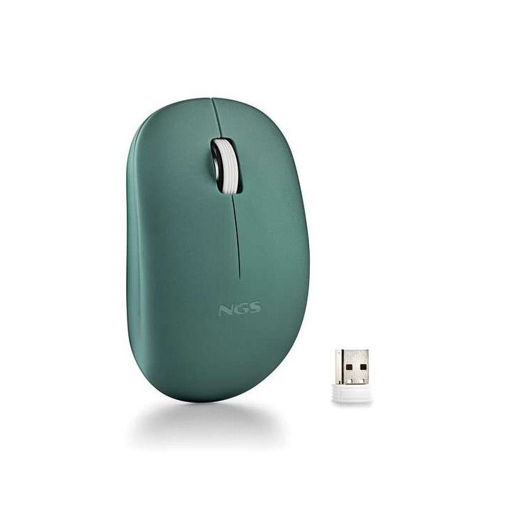 NGS Raton Inalambrico con Teclas Silenciosas - 2 Botones - Ambidiestro - Color Verde