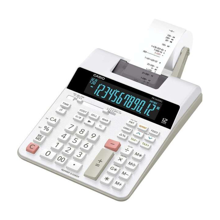 Casio FR-2650RC Calculadora Impresora de Sobremesa - Impresión en 2 colores - Pantalla de 12 Digitos - Función de reloj y cal