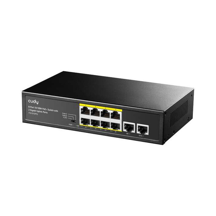 Cudy FS1010PG Switch PoE+ de 8 Puertos 10/100M con 2 Puertos de Enlace Ascendente