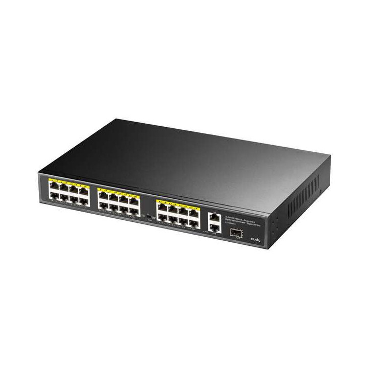 Cudy FS1026PS1 Switch Gigabit de 24 puertos PoE+ de 10/100 Mbits + 2 Puerto de Enlace Ascendente Gigabit + 1 Ranura SFP de 1