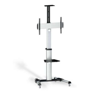 Tooq Soporte de Pantalla de Suelo con Ruedas 37"-70" - Bloqueo de Ruedas - Dos Estantes - Gestion de Cables - Peso Max 50Kg - V
