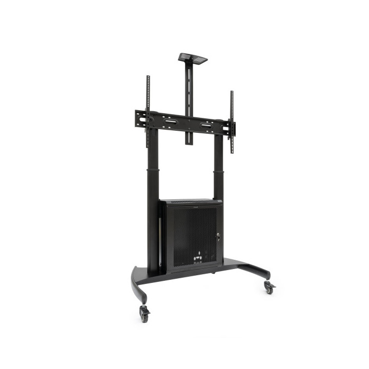 Tooq Narnia Soporte de Suelo con Ruedas para Pantallas de 60-100" - Armario Inferior y Bandeja Superior Regulable para Webcam -