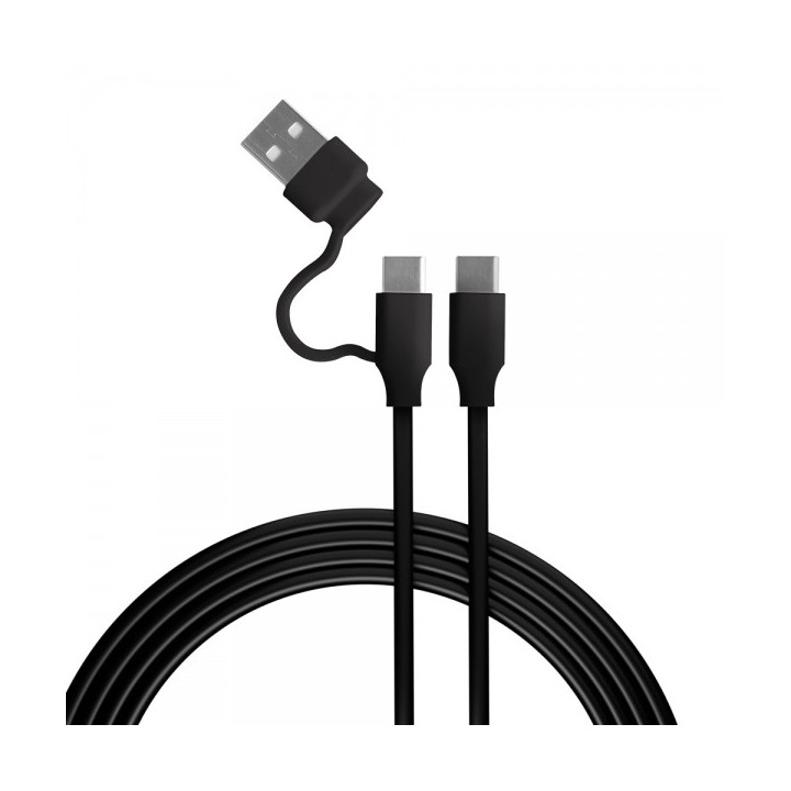 FR-TEC Cable de Carga USB-C a USB-C con Adaptador USB-A - Compatible con los Puertos PS5 - Longitud 3m - Color Negro