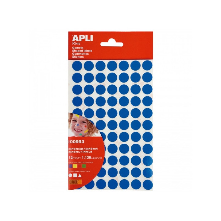 Apli Bolsa de Gomets Adhesivo Permanente - 1.136 Gomets - Desarrolla Psicomotricidad y Creatividad - Adhesivo Base Agua - Color