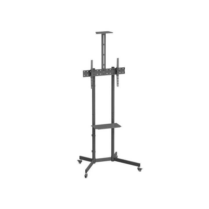 Aisens Soporte de Suelo ECO con Rueda - Bandeja para DVD y Soporte de Camara para Monitor/TV 45kg de 37-70 - Color Negro