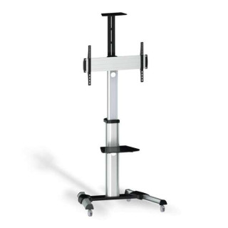 Aisens Soporte de Suelo Eco con Ruedas - Bandeja para DVD y Soporte de Camara (TV de 37”-70”) - Color Plata
