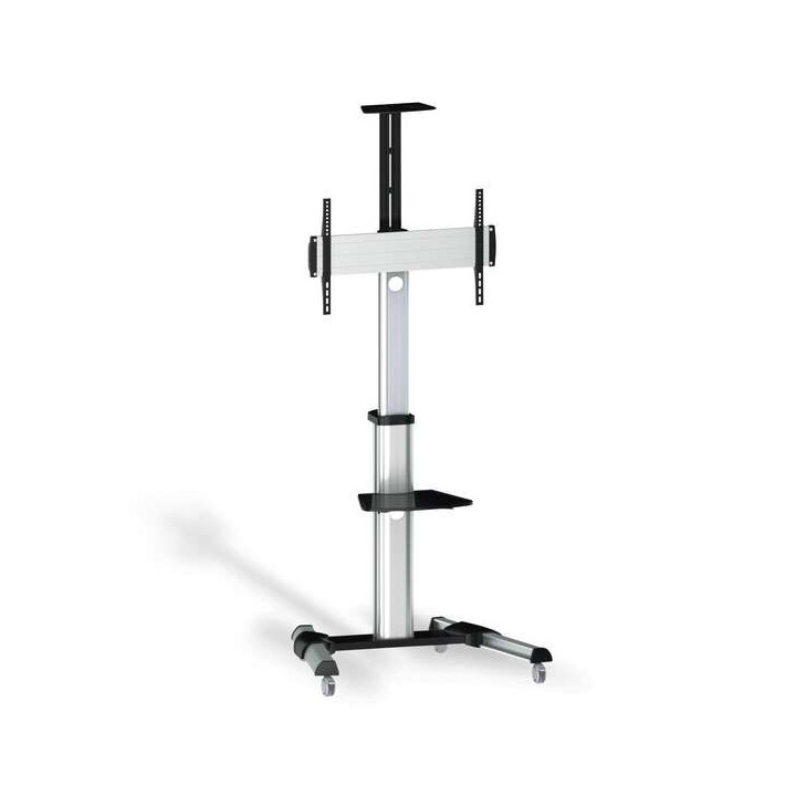 Aisens Soporte de Suelo Eco con Ruedas - Bandeja para DVD y Soporte de Camara (TV de 37”-70”) - Color Plata