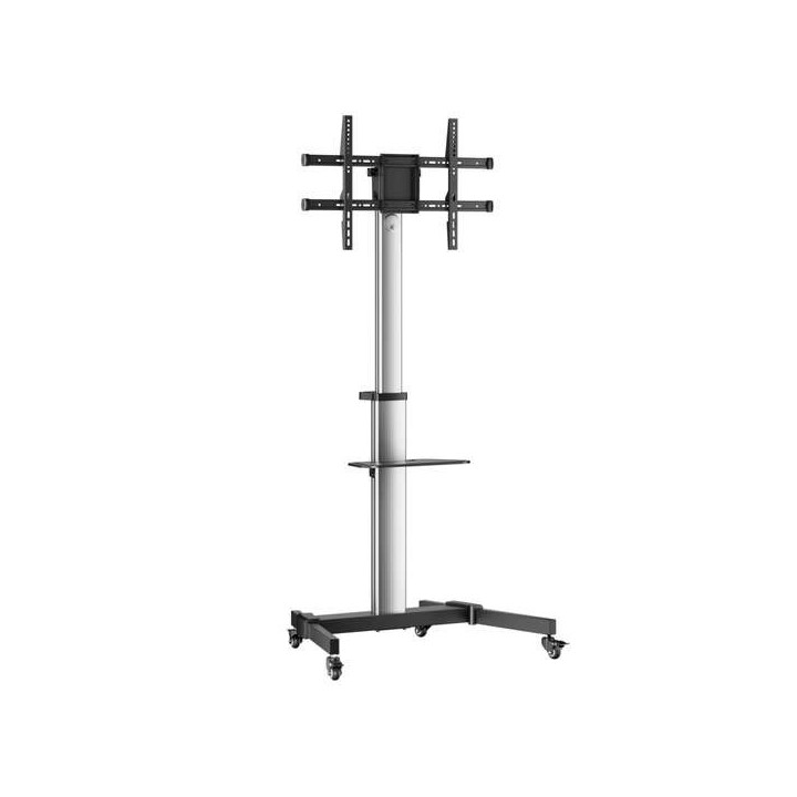 Aisens Soporte de Suelo con Rueda - Bandeja para DVD para Monitor/TV 50Kg de 37-86" - Color Negro/Plata