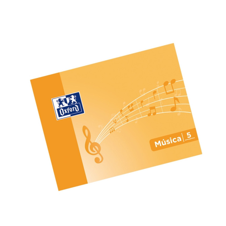 Oxford Libreta de Musica Grapada Formato A5 Apaisado 10 Hojas - 5 Pentagramas Interlineado de 4mm - Tapa Blanda - Color Naranja